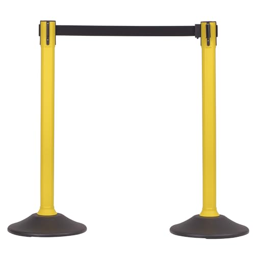 US Weight Crowd Control barriers- Sentry Stanchion with Retractable Belt Barrier– Easy Connect Assembly (2-Pack) Crowd Control Stanchions - Black