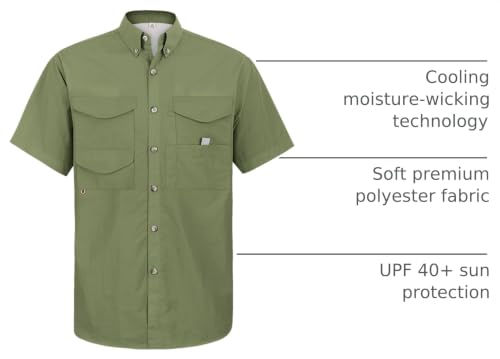 Image of Alimens & Gentle Short Sleeve Fishing Shirt Wicking Fabric Sun Protection Casual Button Down Shirts