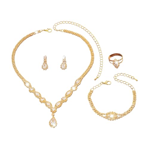 XFSRG Parure Bijoux Femme Parure de Bijoux de Mariage Strass Ensemble de Larme Pendentif Collier Boucles d'oreilles Bracelet Bague Dames Filles Fête...