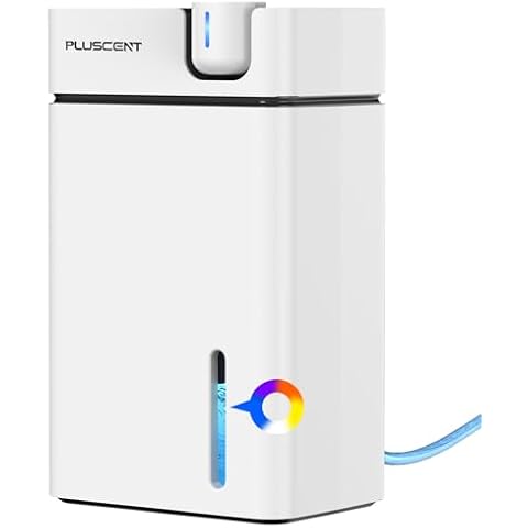 Dehumidifier, PLUSCENT 1000 Sq. Ft. Dehumidifiers for Home, 88 OZ Dehumidifier for Basement Bedroom Bathroom RV and Closet with Drain Hose, Auto Defrost, Auto Shut Off, Sleep Mode, 7 Colors LED Light Cover