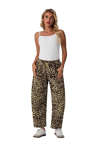Image of Lepunuo Barrel Sweatpants Women Casual Baggy Elastic Waisted Pants Wide Leg Gym Trousers with Pockets
