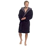 INSIGNIA Men’s Hooded Sherpa Fleece Dressing Gown Robe (UK, Alpha, XL, Regular, Regular, Black)