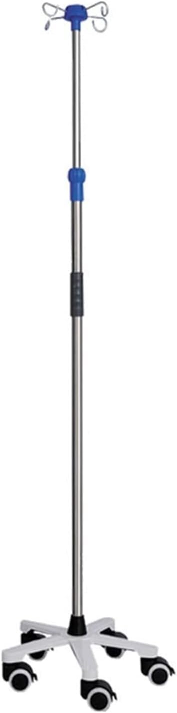 ZGRM Pole Portable IV Stand Stainless Steel Infusion Stand with 4 Hooks and Wheels Height Adjustable 43.3in-81.5in Movable drip Rack 0528 : Industrial & Scientific