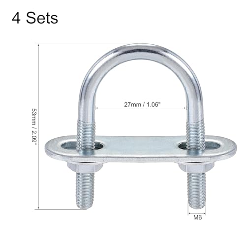 Image of TA-VIGOR 4 Sets M6 Round U Bolts, 27mm Inner Width 53mm Length Steel U Bolts with Nut, Plate, Washer for Attaching Pipe, Conduit, Cable, Tube, Brackets, Boat and Trailer