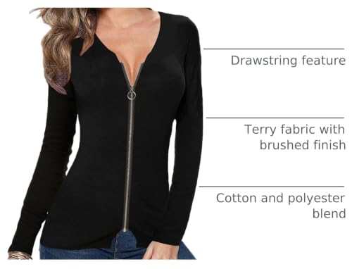Image of Afibi Women V Neck Zip Front Long Sleeve Casual Top Blouse Shirt /Cardigan