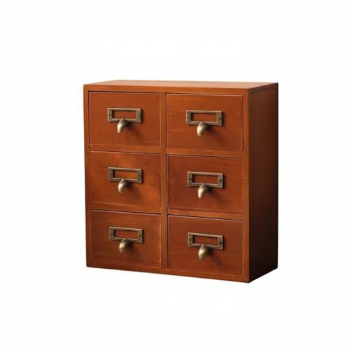 KiBcsLic Cajonera de Escritorio Estilo Retro Hecho a Mano Mini Cajonera de Madera Cierre Suave Organizador Multifuncional con Cajones para Oficina