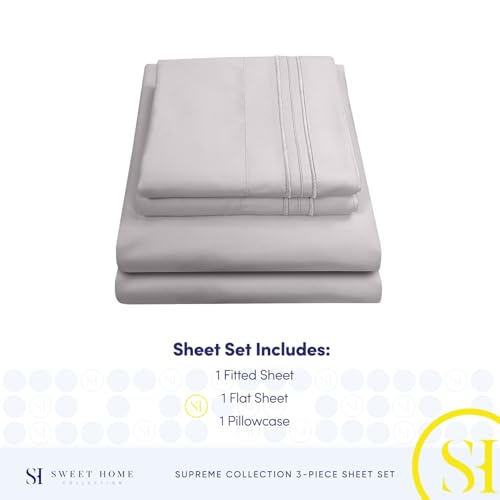 Image of Twin XL Sheets - Breathable Luxury Sheets with Full Elastic & Secure Corner Straps Built In - 1800 Supreme Collection Extra Soft Deep Pocket Bedding Set, Sheet Set, Twin XL, Silver