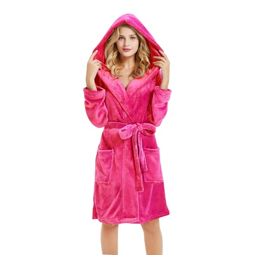 Image of U2SKIIN Women Hooded Fleece Robe, Short Plush Robes for Womens With Hood Soft Warm Spa Bathrobe