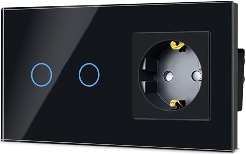 TAWOIA Schalter mit Steckdosenkombination,EU 2 Fach 1 Weg Kristallglas Berührungsschalter,Typ F Stecker,Schuko,16A Steckdose,157 * 86 mm