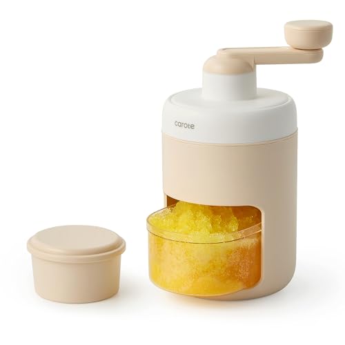 CAROTE Shaved Ice Machine, Manual Ice Shaver Machine Snow Cone Machine with Ice Mold Box for Kitchen and Picnic, Slushie Machine, BPA-Free