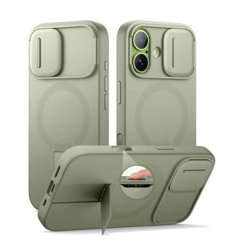 Image of SURITCH for iPhone 17 Case with Camera Control Cover, Camera Slide Cover and Adjustable Kickstand, Compatible with MagSafe, Shockproof Bumper Protective Cases 6.3 Inch, Green