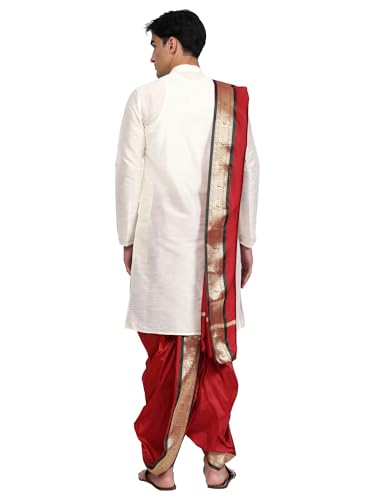 Image of Rameshwaram Fabrics Mens Ready to Wear Silk Dhoti with Angwastra Set - Pocket Dhothi