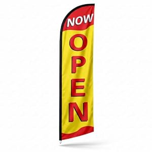 Open Flags for Businesses, Advertising Flags for Outside, Restaurant and House – Now Open Banner Feather Flag 12ft x 2.5ft (Pole and hardware are not included)