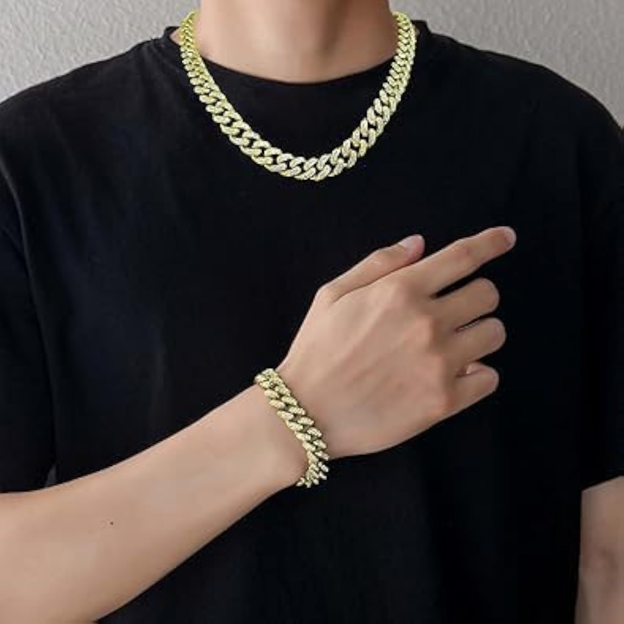 Men's Cuban Link Chain Necklace and Bracelet Set