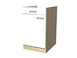 Küchenunterschrank 50 cm breit ohne Arbeitsplatte Creme Weiß Akazie - Ancona