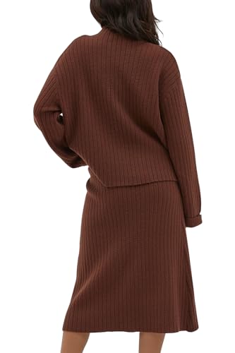 Image of CHYRII Womens Fashion Two Piece Outfits Mock Neck Oversized Sweater Tops Skirt Sets Sweater Dress Lounge Set