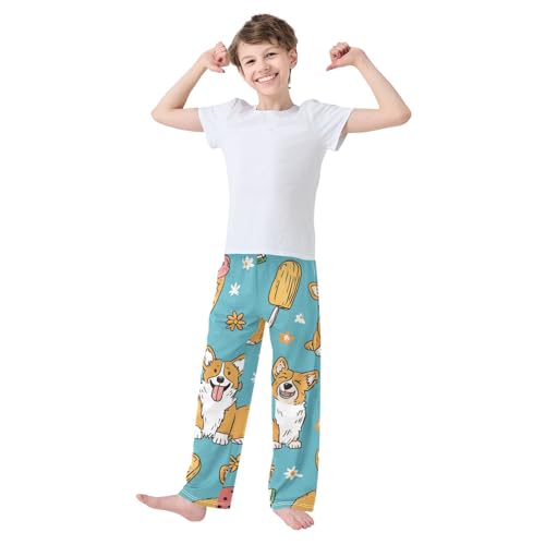 Corgi Dog Ice Cream Boys Long Pants Soft Trousers Elastic Waist Kids Lounge Bottoms with Pockets S-XL3