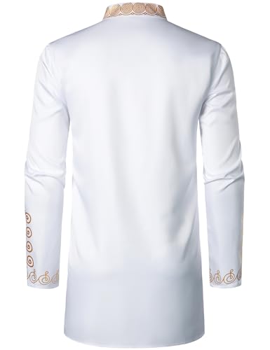 ZEROYAA Men's Africa Suit Long Sleeve Button Down Bronzing Print Shirt and Pants Outfit Traditional 2 Piece Set4