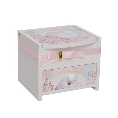 CherryBox Small Unicorn Jewellry Box for Girls – Wooden Jewelry Storage Box with Glittery Unicorn Design – Charming Room Décor and Childhood Memories Keepsake Box for Girls and Teens
