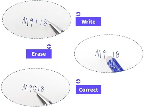 Image of 6 Pcs Fine Tip Erasable Gel Pens Blue Ink | Retractable Rollerball Friction Pens | Smooth Writing 0.5mm & 0.35mm Nib with Attached Magic Wipe Eraser | Set of Erasable Ink Pens