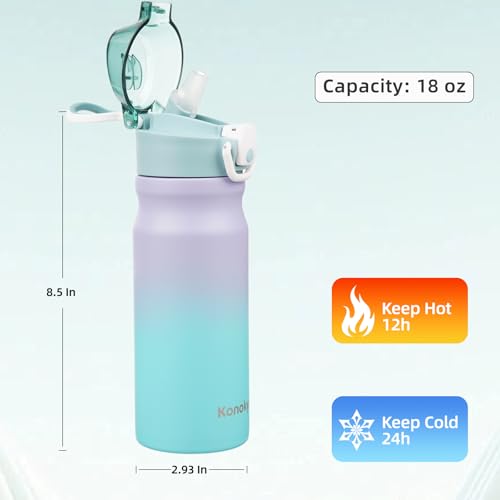 Image of Konokyo 18 oz Insulated Stainless Steel Sports Water Bottle with Straw Lid