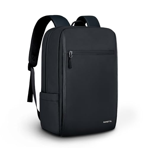 MANETTA Zaino da lavoro da uomo, impermeabile, adatto per computer portatile da 15,6 pollici, zaino da lavoro per pendolari e ufficio, nero, Medium