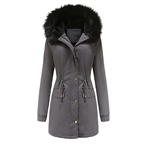 Abrigo grueso para mujer talla grande con capucha gris L 4