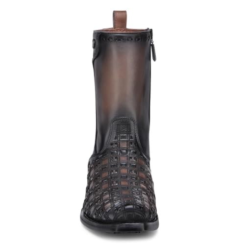 Image of Cuadra Men's Bovine Leather Woven Boot Brown Side Zip