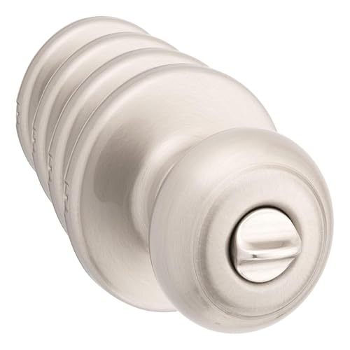 Image of Kwikset Cove Interior Privacy Door Knob with Lock, Door Handle for Bathroom and Bedroom, Satin Nickel Keyless Turn Lock Doorknob, with Microban Protection (Pack of 4)