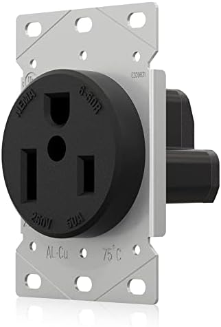 NEMA 6-50R Receptacle 50A 250V Female Outlet 50 Amp 250 Volts Heavy Duty Industrial Grade Grounded Flush Mount Range Power Outlet for Welder, Plasma Cutter, EV Charger, UL Listed