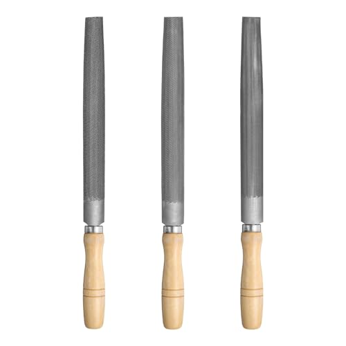 HARFINGTON 3pcs 6" Half Round Medium Cut File Double Cut Teeth Bastard/Medium/Thin Metal File High Carbon Steel T12 with Wood Handle for Metal Wood Tool Sharpener, Gray