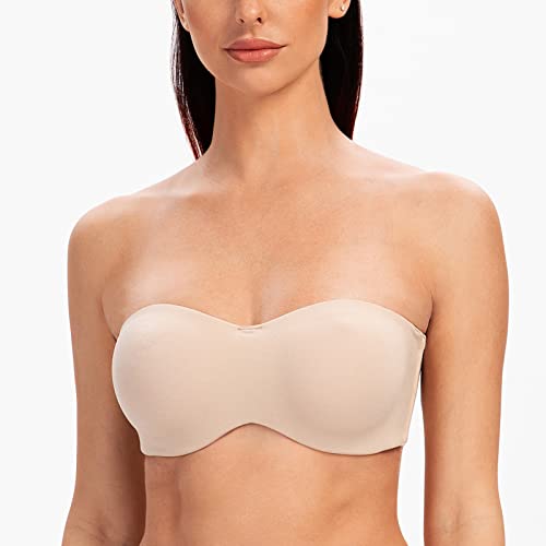 Meleneca Women's Strapless Bras For Large Bust Minimizer Unlined With Underwire Clear Strap Pale Nude Heather 34C #TOP2