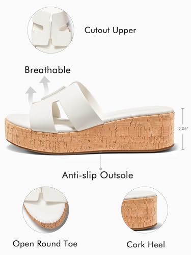 Image of Coutgo Women's Platform Wedge Sandals Open Toe Slip On Slides Cork Heeled Cutout Comfortable Summer Shoes