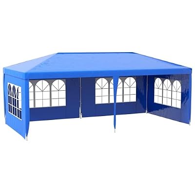Outsunny 10' x 20' Large Party Tent, Outdoor Event Shelter, Gazebo Canopy with 4 Removable Window Sidewalls for Weddings, Blue