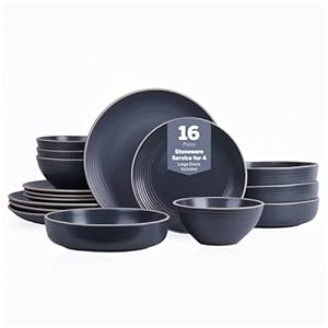 Stone Lain Lauren Modern Stoneware 16-piece Round Dinnerware Set, Plates and bowls Set, Dish set for 4, Charcoal