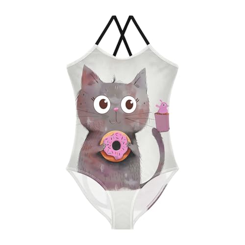 Bolaz Girls Swimsuits One-Piece Bathing Suits Multicolor Kids Sport Summer Beach Swimwear for 3-10 Years Old-Cute Cat