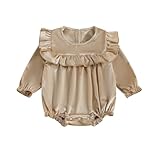 Ledy Champswiin Newborn Infant Baby Girl Winter Romper Solid Ruffled Jumpsuit Baby Velvet Shirt Fall Clothes One Piece Outfit (Khaki, 6-12 Months)
