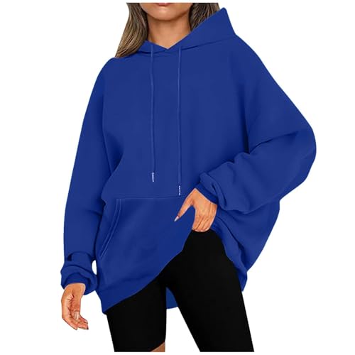 KOG Hoodie Damen Baumwolle Kapuzenpullover Einfarbige Hoodies Winter Bekleidung Frauen Kleidung Fashion Oberteil Warme Große Größen Langarmshirt Blau M