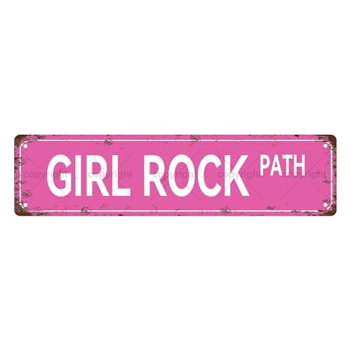 GIRL ROCK PATH GIRLS WOMEN Metal Tin Street Sign Bar Cafe Garage Cave Home Room Wall Bathroom Farmhouse Garden Porch Patio Decor, 16 x 4 Inch
