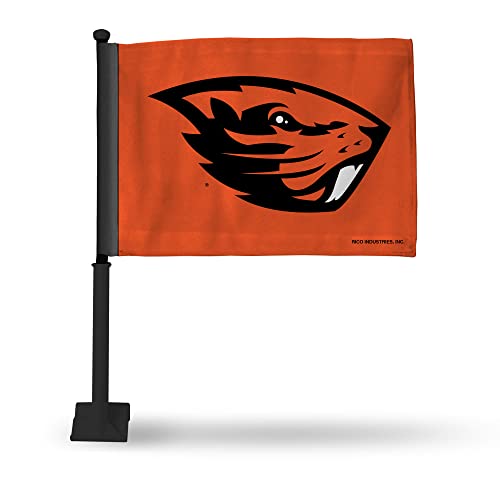 Rico Industries NCAA Oregon State Beavers Black Pole Car Flag W' Black Pole Double Sided Car Flag - 16