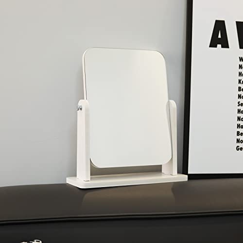 Longsheng - Since 2001 - White Wood Table Vanity Makeup Mirror - Rectangle Mirrors Portable Table Tabletop Mirror For Living Room,Bedroom-Large #TOP1