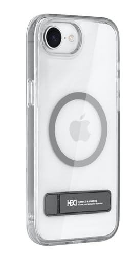 Image of BOUNCEBACK Polycarbonate Shockproof Transparent Hybrid Back Case /Cover with Kick Stand Support Magnetic Charging for iPhone 16e - (Clear Grey)