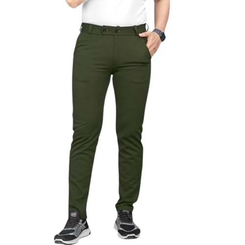 Image of MiraMichi Men's Slim Fit Formal Trousers - Crafted from Premium Lycra Blend Fabric, Solid Pattern, Ideal for Formal Occasions