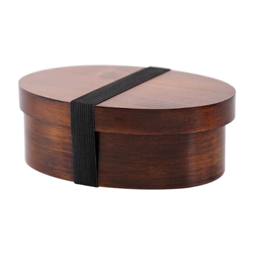 Lonchera de madera, lonchera ovalada japonesa con divisor a prueba de fugas, cajas de aperitivos portátiles con correa elástica para adultos, escuela, oficina, picnic, niños, viajes