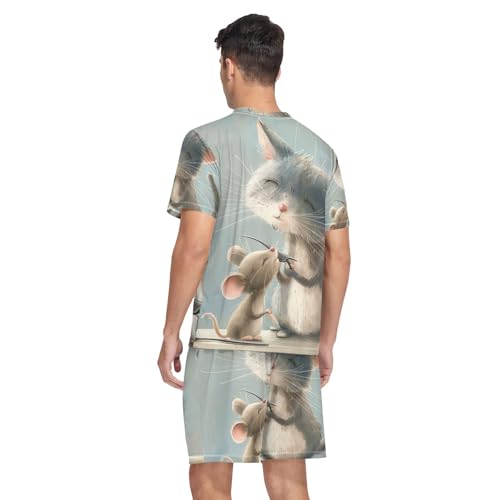 Mens Pajama Sets Short Sleeve Sleepwear with Pockets Loungewear Sets Pj Sleep Sets, S-XXL2