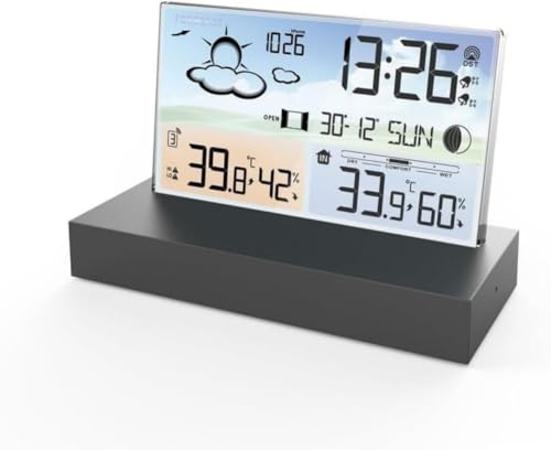 Farigrut 温湿度計多機能デジタル気象ステーション|室内外温湿度・気圧同時計測 天気予報・月齢表示付き|AC/電池 2 方式電源 カレンダー・目覚まし機能搭載 生活支援型環境モニター
