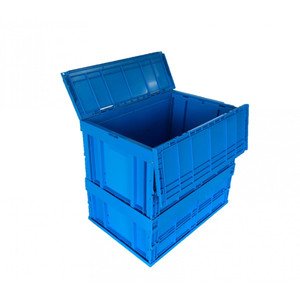 松本産業 コンテナ 折りたたみコンテナ フタ付き 130L ブルー ボックス 収納 カードホルダー付 (F130B)