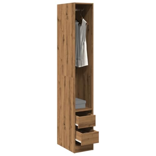 Zeiquah Armario Artisan-roble de madera de 30 x 50 x 200 cm con cajones, compartimento, perchero para dormitorio, pasillo, armario, almacenamiento compacto y orden