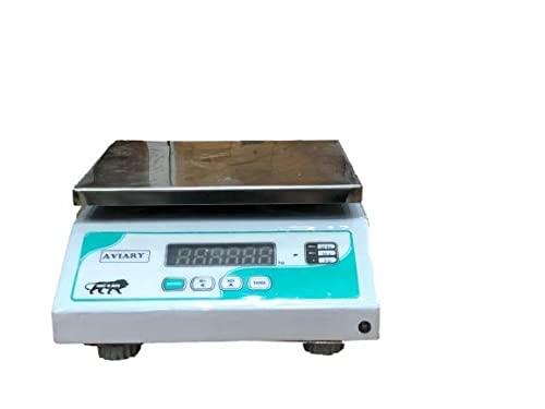 AVES Weighting Capacity 10kg x 1g Accuracy, Premium Electronic Chargeable Weighing Scale with Green Display, Stainless Steel Pan, 7 x 9 Inches for All Shops and Commercial Purposes With S.S Scoops