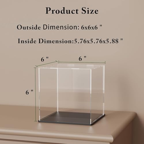Image of Premium Acrylic Display Box with Black Base | Transparent Dust-Resistant Cube for Toys, Models & Memorabilia | 4x4x4 Inch (6x6x6 Inch)